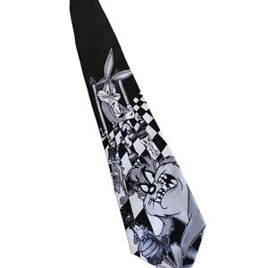 Vintage Looney tunes BUGS BUNNY Black and gray 100%Silk tie